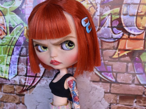 Tattooed sculpted custom Blythe doll "Liberty" OOAK Blythe factory blythe collectible dolls red hair Blythe collection by ValentinaFreedom