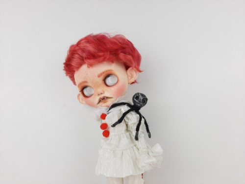 SOLD Blythe Custom boy vampire doll with pet clown clothes Ooak Art doll by Alinari by AlinariShop