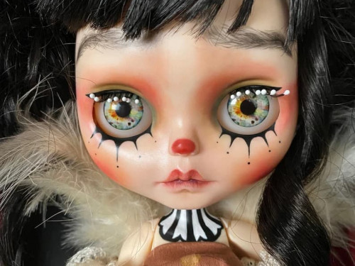 Plumy Blythe Doll Custom OOAK with circus stand by LuxCustomBlythe