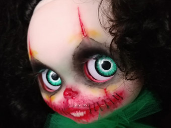 Stitches the clown Blythe doll by artbycarla