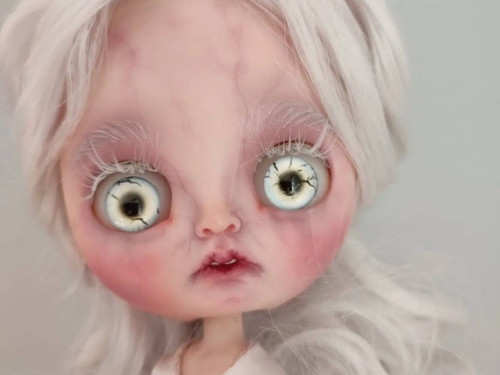 Albino girl ghost Ofelia Custom Blythe middie by SnowflakeBlythe